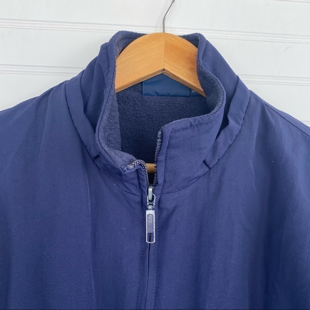 VOS Sports Windbreaker Jacket Medium Navy Blue Fleece Lined Full Zip Striped - Picture 3 of 10